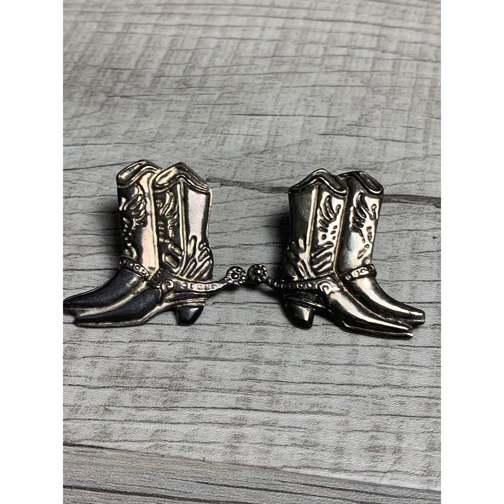 Vintage Silver Tone Cowboy Boot Earrings Western Rodeo Country Spur Studs 3712